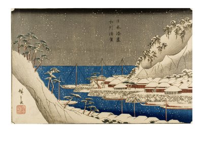 Uraga i snö, Edo-perioden av Ando or Utagawa Hiroshige
