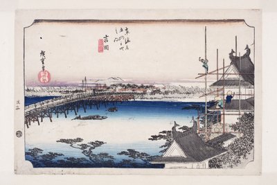 Yoshida: Tetoyokawari er B Ridge (Yoshida, Toyokawabashi) av Ando or Utagawa Hiroshige