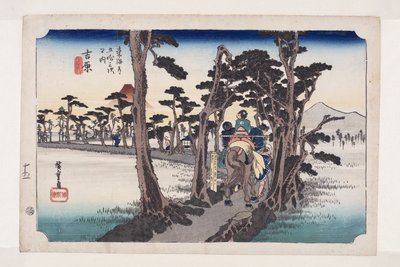 Yoshiwara: Mount Fuji on the Left (Yoshiwara, hidari Fuji) (colour woodblock print) av Ando or Utagawa Hiroshige