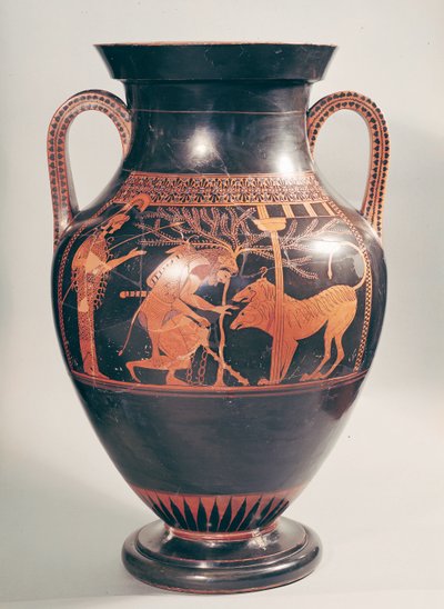 Attic röd-figur buken amfora föreställer Herakles fångar Kerberus, grekiska, från Aten, 6: e århundradet f.Kr. (keramik) av Andokides Painter