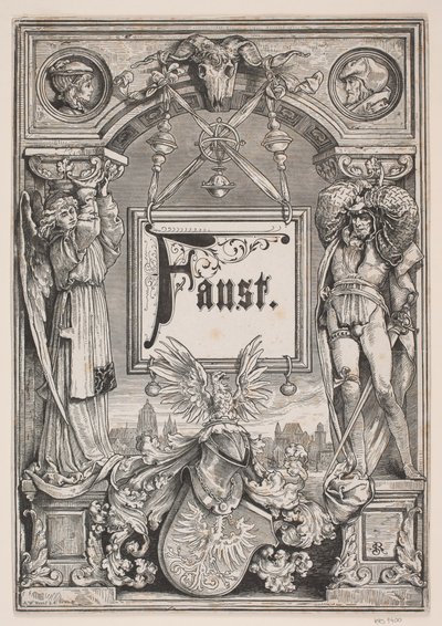 Titelsida och vinjett för en upplaga av "Faust", München 1884 av André Bork