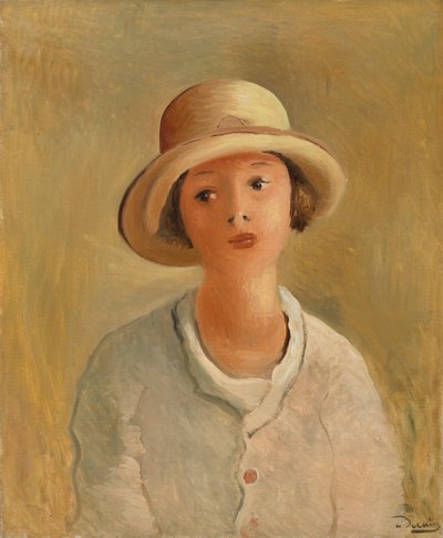 Porträtt av Geneviève au chapeau de paille, målarens systerdotter av Andre Derain