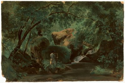 Skogsinteriör med en målare, Civita Castellana, 18251830. av André Giroux