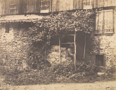 [Rustik byggnad med människan under spaljé], ca. 1853. av André Giroux