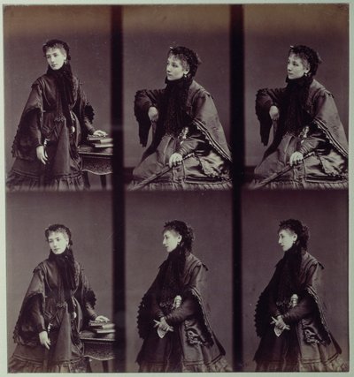 Porträtt av Sarah Bernhardt (1844-1923) i stadsdräkt av Andre Adolphe Eugene Disderi