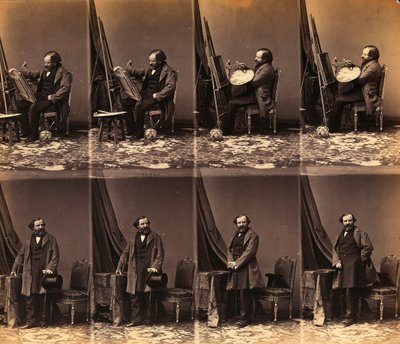 Porträtt av målaren Lepualle: ark med sex oslipade cartes de visite (s/v foto) av Andre Adolphe Eugene Disderi