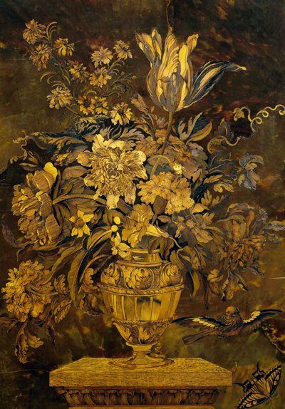 Marquetry inläggning på ebenholts skåpdörr, av Andre-Charles Boulle (1642-1732), Frankrike av Andre Charles Boulle