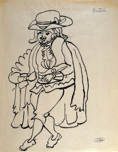 Kostymdesign för Bartholo, för en föreställning av "Barberaren i Sevilla" i Paris (penna  tusch och blyerts på papper) av Andre Derain