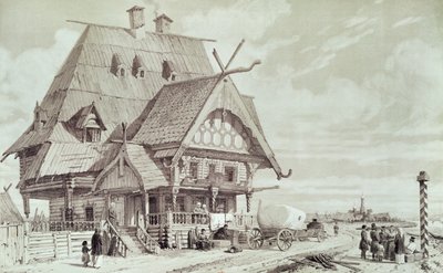 Hotell och pensionat, illustration från "Picturesque Journey to Russia", 1839 av Andre Durand