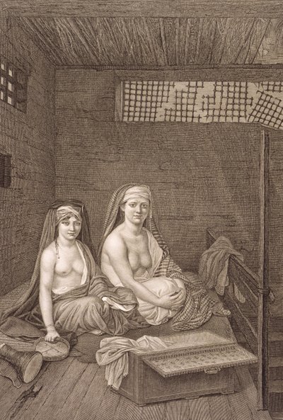 De offentliga dansarna, från volym II kostymer och porträtt av "beskrivning av Egypten", graverade av Jean Baptiste Massard, pub. under order av Napoleon, 1822 av Andre Dutertre