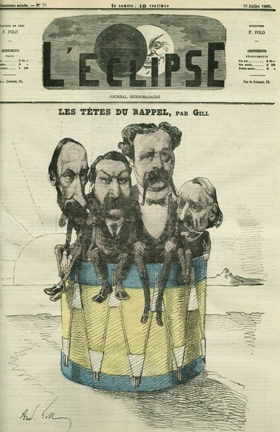 Auguste Vacquerie (1819-1895), Victor Hugo (1802-1885), Charles Hugo (1826-1871) och Paul Meurice (1818-1905), franska bokstäver. Omslag i "" L