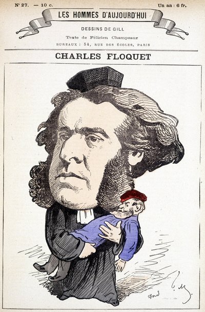 Tecknad av Charles Floquet (1828-1896), advokat och ordförande för rådet mellan 1888 och 1889. Han sårade general Boulanger i en duell, vars idéer han kämpade. Teckning av Gill i "The Men of Today"". av Andre Gill
