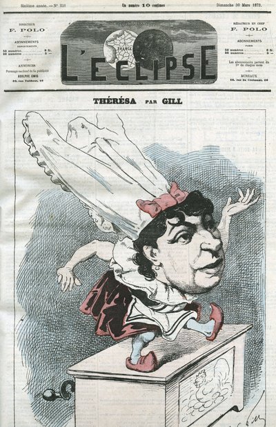 Tecknad film av Emma Valendon kallad Theresa (1837-1913), fransk populär sångerska. Omslag i "" L