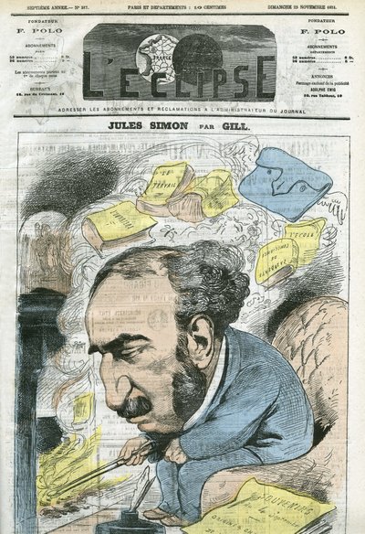 Tecknad av Jules Simon (1814-1896), politiker, filosofisk historiker, filosof, fransk essäist. Omslag i "" L