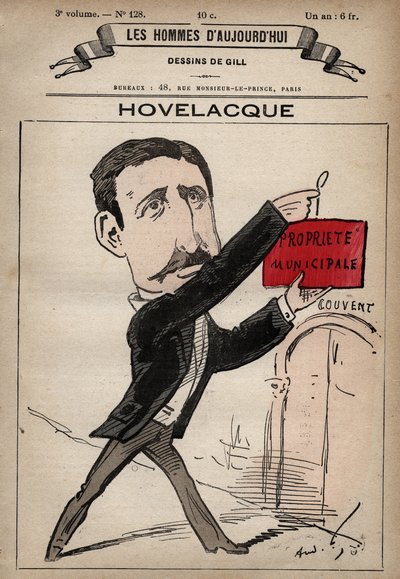 Tecknad serie av Abel Hovelacque 1873-1896 Engelsk lingvist och antropolog från "The Men of Today" ca. 1779 - 1880 av Andrew Gill (1840-85) av Andre Gill