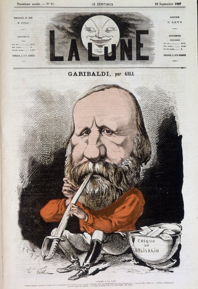 Giuseppe Garibaldi (1807-1882), hymn till fred - av Gill, i "Månen"" från 1867-09-22 av Andre Gill