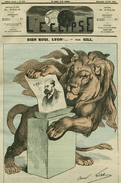 Bra rugi, Lyon! , tecknad film för valet av Arthur Ranc (1831-1908), deputerad av Rhone. Omslag i "" L