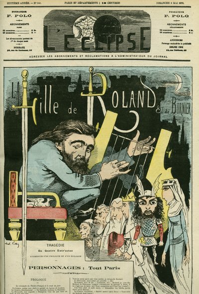 Illustration av teaterstycket "La Fille de Roland" av Etienne Charles Henri, Viscount de Bornier (1825-1901). Omslag i "" L