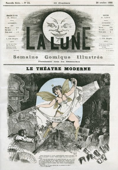 Le Theatre Moderne i Paris. Karikatyr av Gill, i "La Lune", 28 oktober av Andre Gill