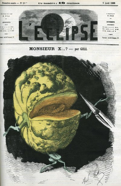 Mr X... en illustration av en melon av Gill som reaktion på censur. Omslag i "" L