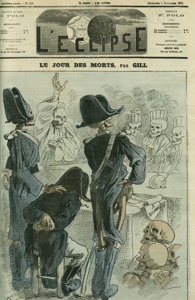 På de dödas dag dömdes Napoleon III (1808-1873) inför en skelettförsamling för att besegra Sedan. Omslag i "" L