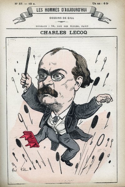 Porträtt av Alexandre Charles Lecocq (1832-1918), fransk kompositör. Karikatyr av Gill, Paris. av Andre Gill