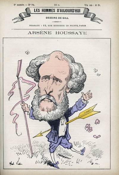 Porträtt av Arsene Houssaye (1815-1896), fransk man av bokstäver. Karikatyr av Gill, Paris. av Andre Gill
