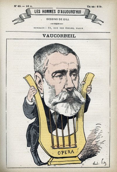 Porträtt av Auguste Emmanuel Vaucorbeil (1821-1884), fransk kompositör och chef för Parisoperan. Tecknad av Gill, Paris. av Andre Gill