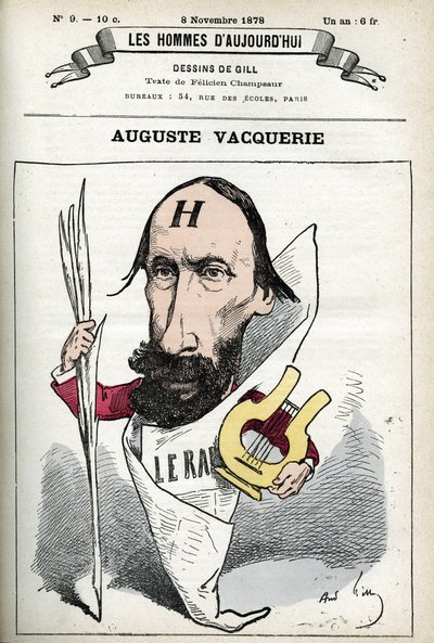 Porträtt av Auguste Vacquerie (1819-1895), fransk poet, dramatiker och journalist. Tecknad av Gill, Paris. av Andre Gill