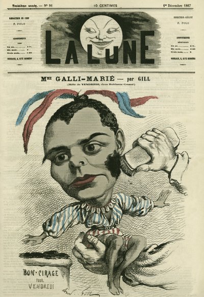 Porträtt av Celestine Galli-Marie (Galli Marie) (1840-1905), fransk sångerska för Opera-Comique. Tecknad av Gill, i "La Lune", 1 december av Andre Gill