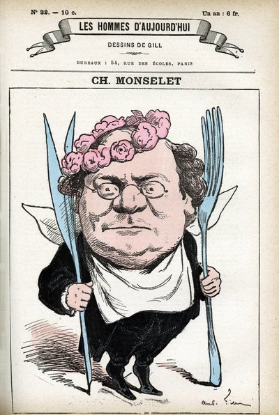 Porträtt av Charles Monselet (1825-1888), fransk poet, journalist, romanförfattare och gastronom. Tecknad av Gill, i "Les Homme d