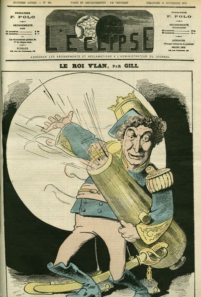 Porträtt av Christian (1821-1889), fransk sångare, i rollen som kung Vlan i pjäsen "" Le voyage dans la lune" av Jacques Offenbach. Omslag i "" L