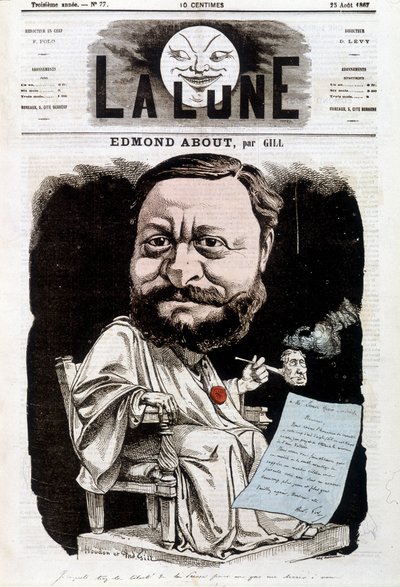 Porträtt av Edmond About, fransk författare (1828-1885). I La lune, 1867-08-25. Karikatyr av Gill. av Andre Gill