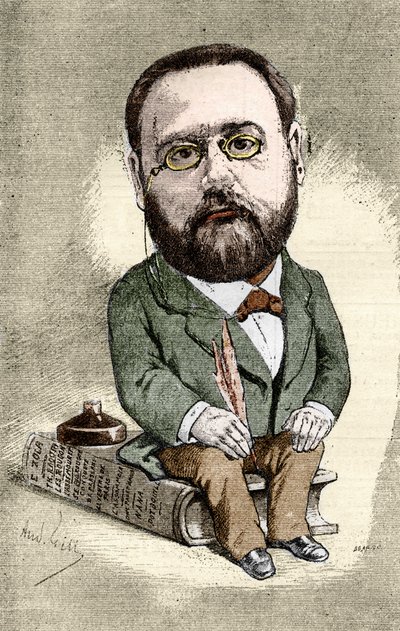 Porträtt av Emile Zola (1840-1902) fransk författare. Tecknad film av Andre Gill för den illustrerande världen. av Andre Gill