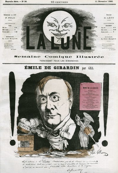Porträtt av Emile de Girardin (1806-1881), fransk journalist. Tecknad av Gill, i "The Moon", 11 november av Andre Gill