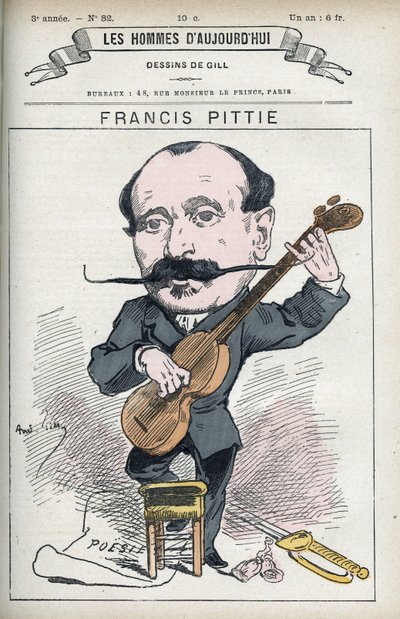 Porträtt av Francis Pittie, fransk poet. Karikatyr av Gill, Paris. av Andre Gill