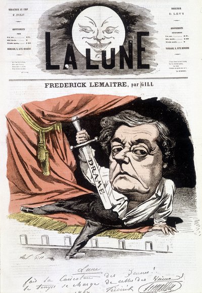 Porträtt av Frédérick Lemaître (1800-1876), fransk dramatiker. Tecknad av Gill i "Månen", 16 juni av Andre Gill