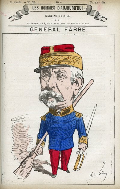Porträtt av Jean Joseph Frederic Albert Farre (1816-1887), en fransk soldat, han utnämndes till general 1870 och krigsminister. Tecknad av Gill, Paris. av Andre Gill