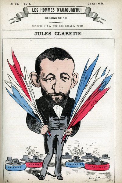 Porträtt av Jules Claretie (1840-1913), fransk romanförfattare, dramatiker och kritiker. Tecknad av Gill, i "Les Homme d