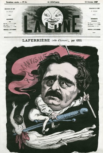 Porträtt av Laferriere (1853-?), fransk skådespelare i rollen som "Antony". Tecknad av Gill, i "Månen", 13 oktober av Andre Gill