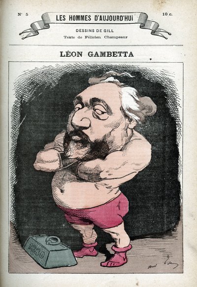 Porträtt av Leon Gambetta (1838-1882), fransk politiker. Karikatyr av Gill, Paris. av Andre Gill