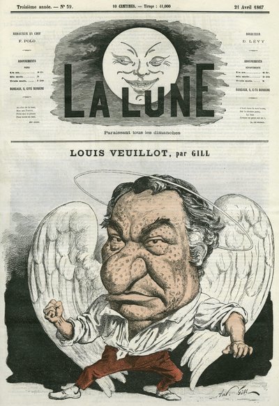 Porträtt av Louis Veuillot (1813-1883), fransk journalist och bokstäver. Tecknad av Gill, i "The Moon", 21 april av Andre Gill