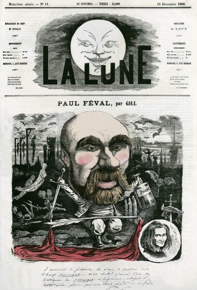 Porträtt av Paul Feval (1816-1887), fransk författare. Tecknad av Gill, i "La Lune", 16 december av Andre Gill
