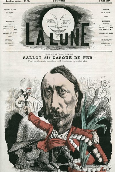 Porträtt av Sallot, känd som "Iron Helmet". Karikatyr av Gill, i "La Lune", 4 augusti av Andre Gill