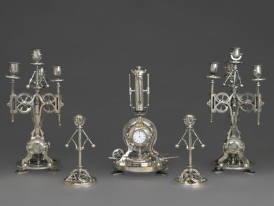 Klocka, del av en femdelad klocka, ca 1880 (försilvrad brons, glas, papper) av Andre Romain Guilmet