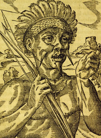 Chef för kannibalernas stam, gravyr från Universal Cosmology, av Andre Thevet (1504-1592), Paris av Andre Thevet