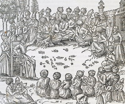 Möte mellan turkar och araber, Marocko, gravyr från Universal Cosmology, av Andre Thevet (1504-1592), Paris av Andre Thevet
