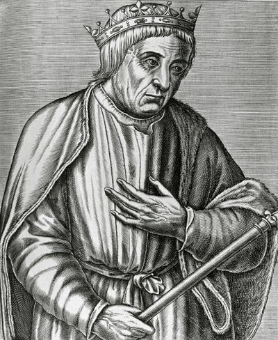 Porträtt av Casimir III, kung av Polen, känd som Stor (1310-1370), gravyr från Les Vrais pourtraits et Lives des Hommes illustres av Andre Thevet