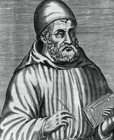 Porträtt av John Duns, vanligen kallad Duns Scotus (1265 eller 1266-1308), skotsk filosof och teolog, gravyr av Andre Thevet (1504-1592) från The Real Portraits and Lives of Illustrious Greek, Latin and Pagan Men av Andre Thevet