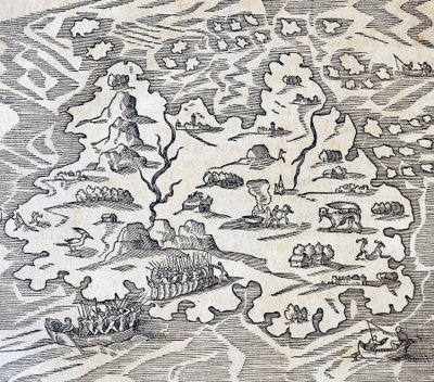Trinity Island, gravyr från Universal Cosmology, av Andre Thevet (1504-1592), Paris av Andre Thevet